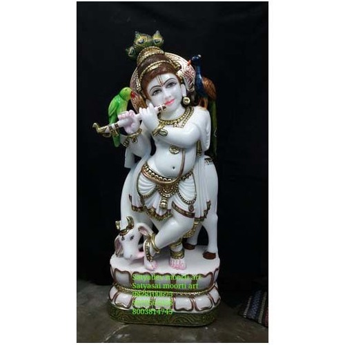 Eco-Friendly Glossy White Handmade Marble Gopal Krishna Statue