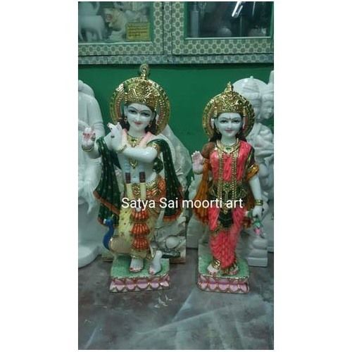 Durable Handmade Multicolour Marble Krishna Radha Statue