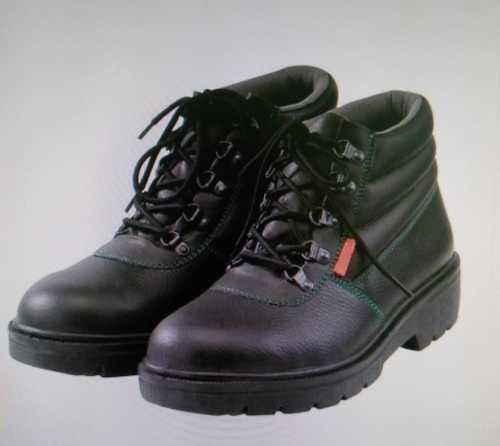 Mens High Ankle Black Leather Laces Safety Shoes