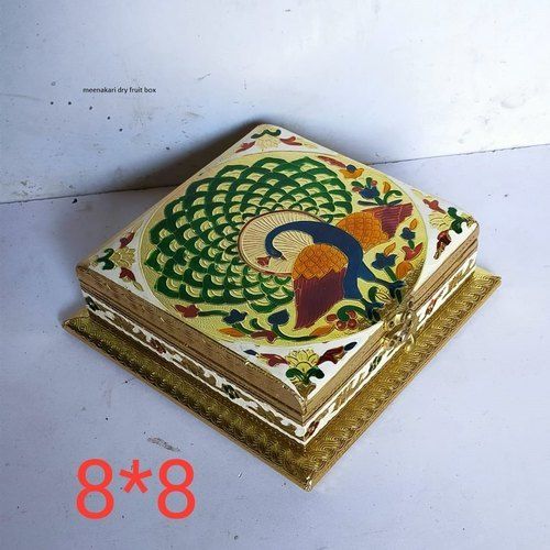 Wood Peacock Meenakari Dry Fruit Box With 250 Gm Capacity