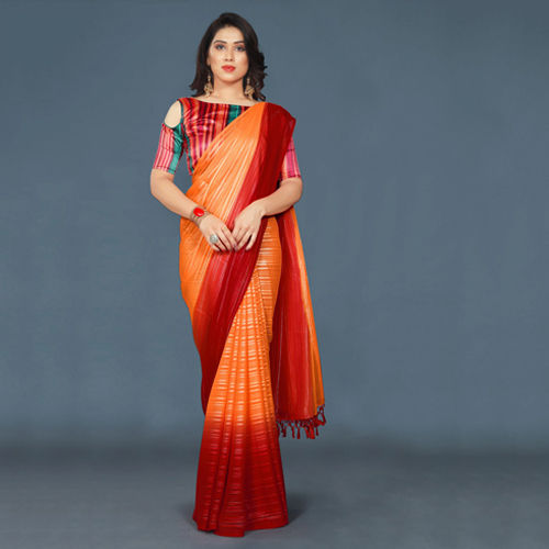 Red And Orange Shade Designer Saree