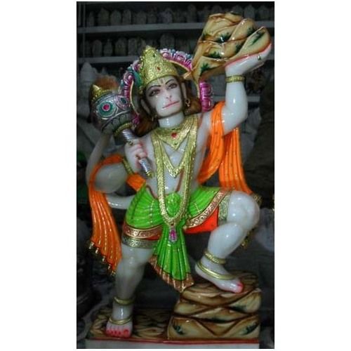 Easy To Clean Glossy Multicolour Gold Plated Marble Lord Hanuman Statue