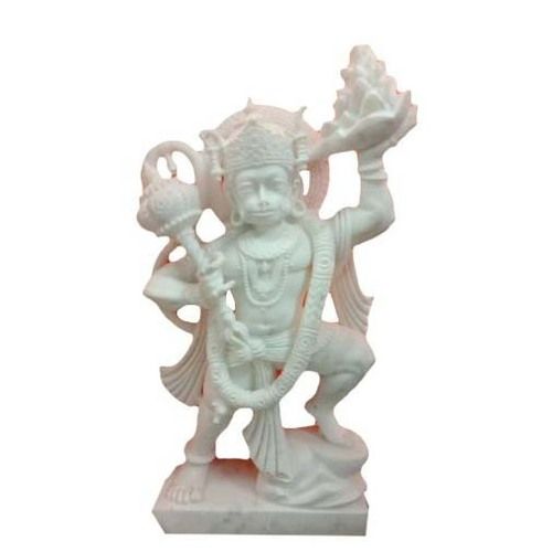 Easy To Clean Matte White Marble Lord Hanuman Statue