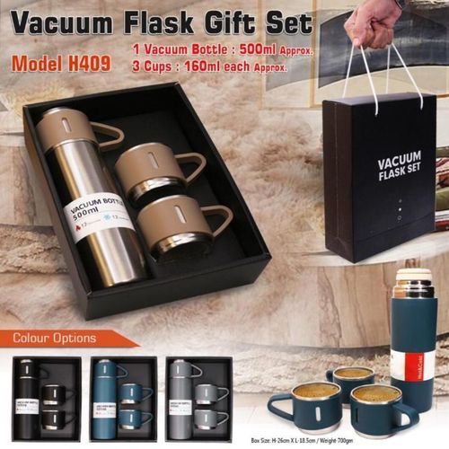 2834 Stainless Steel Vacuum Flask Set with 3 Steel Cups Combo for Coffee  Hot Drink and