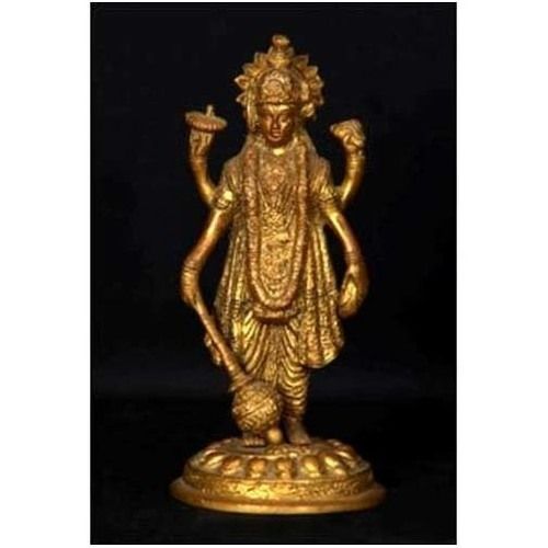 Easy To Clean Golden Colour Mahavishnu Brass Statue