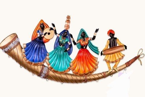 Various Colors Are Available Rajasthani Culture Dancing Trumpet Wrought Iron Wall Hanging