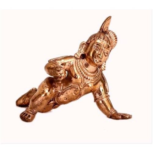 Bronze Gold Plated Crawling Krishna Statue