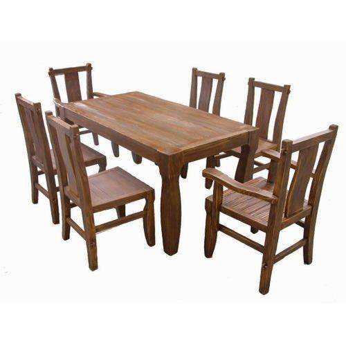 Classic Brown 6 Seater Wooden Dining Table Chair Set