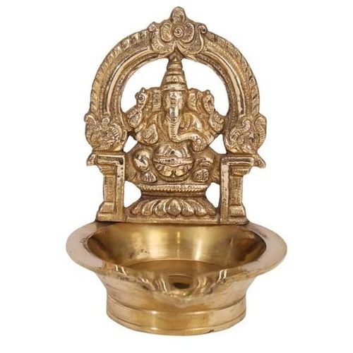 Golden Gold Plated Brass Lord Ganesha Statue With Lamp