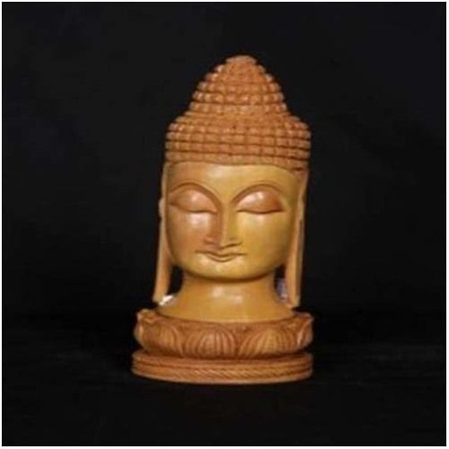 Easy To Clean Polished Brown Wooden Buddha Head Statue