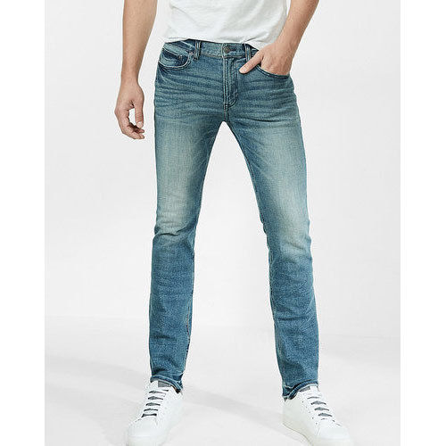 Washable Skinny Fit Stretchable Plain Denim Blue Jeans For Mens 