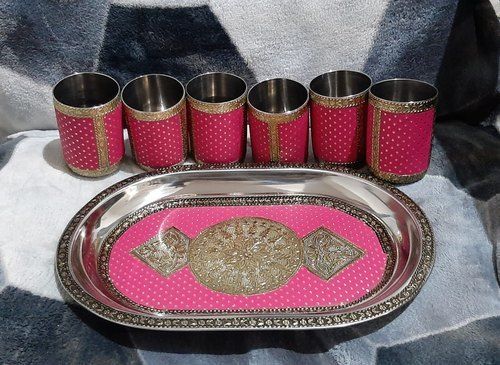 Various Colors Are Available Designer Ss Glass Set With Tray