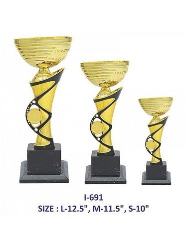 I691 Golden Colour Cup Trophy In Three Sizes Size: Customizable