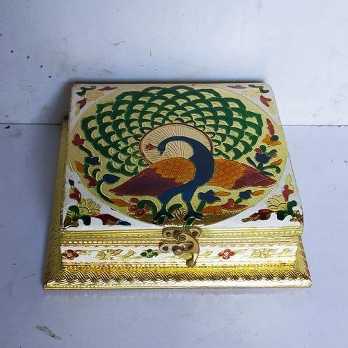Peacock Printed Wooden Designer Dry Fruit Box