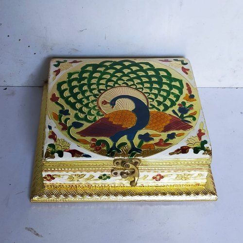 Wood Peacock Printed Wooden Designer Dry Fruit Box