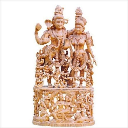 Eco-Friendly Handmade Wooden Brown Shiva Parvati Statue