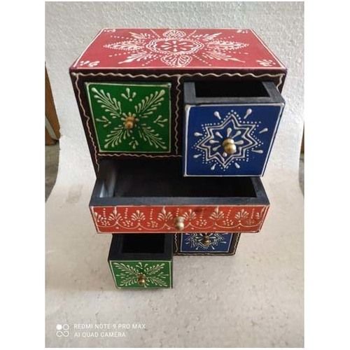 Handmade Multicolour Wooden Jewellery Stroage Box with 2 Big and 4 Small Drawers