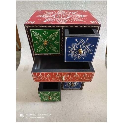 Handmade Multicolour Wooden Jewellery Stroage Box With 2 Big And 4 Small Drawers Application: Home