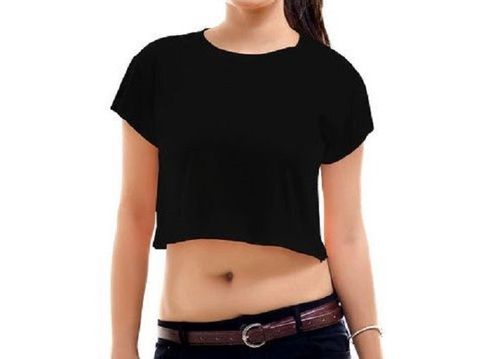 Ladies Plain Cotton Crop Tops (Black)