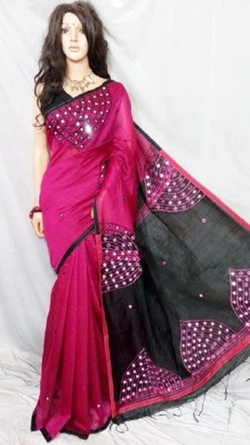 Party Wear Multi-Color Cotton Silk Mirror Work Saree