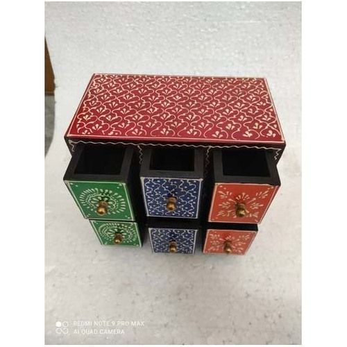 Multicolour Wooden Jewellery Keeping Box with 6 Drawers