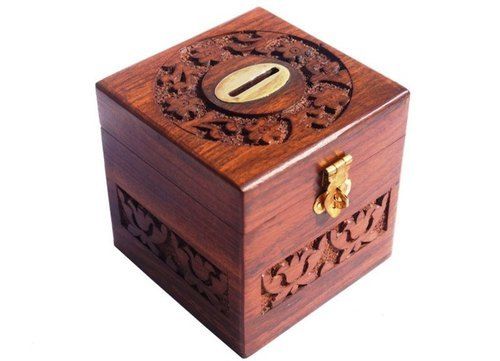 Polished Square Shape Wooden Coin Box