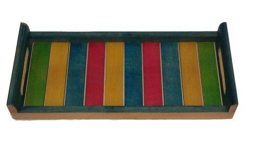 Various Colors Are Available Rectangular Multicolor Wooden Serving Tray