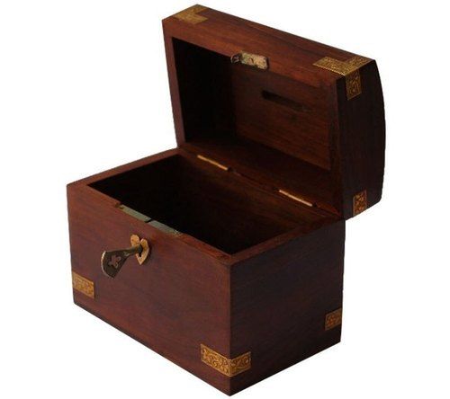 Rectangular Polished Wooden Chest Coin Box