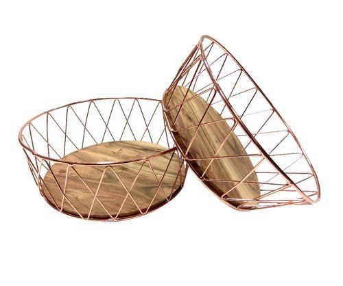 Fruit Basket With Wooden Base Set Of 2