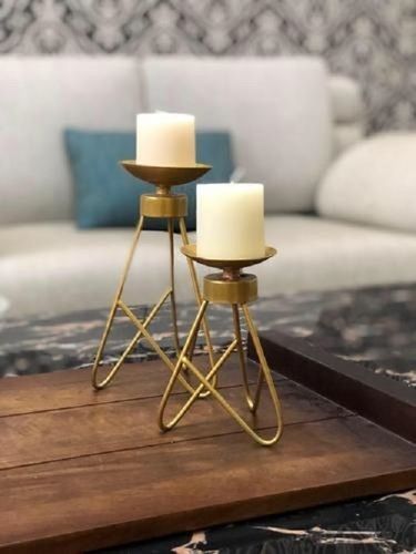 Handmade Golden Color Candle Holder Use: Home Decoration