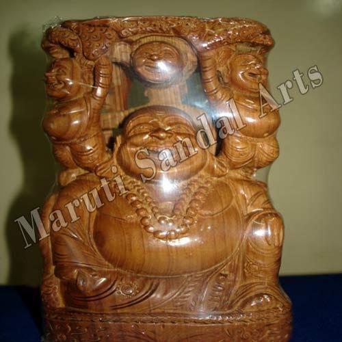 Natural Brown Wooden Laughing Buddha Statue