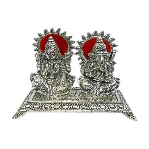 Sitting Laxmi Ganesha Metal Statue with Base