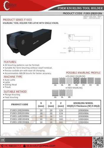 Carbide Pin Single Knurling Tool Holders Dimensions: 25X25 Millimeter (Mm)