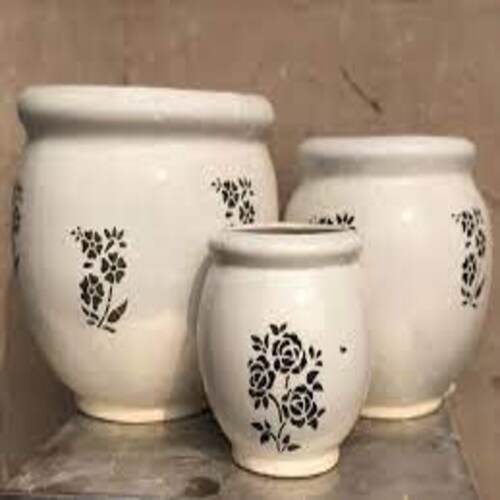 व्हाइट मॉडर्न डिज़ाइन प्रिंटेड सिरेमिक पॉट (3 पीस)