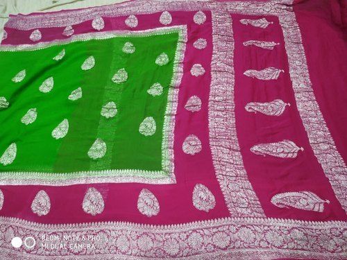 Banarasi Handloom Khaddi Pure Chiffon Georgette Silk Double Border Dyeable Sarees