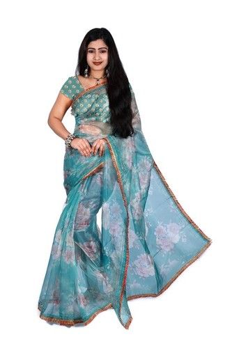 Colorful Bright Organza Sarees With Beautiful Diamond Work In Border