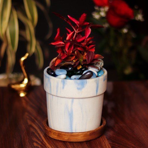 Various Colors Are Available Ceramic Pot With Antique Plate For Indoor And Outdoor