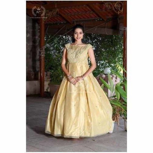 Golden Ladies Sleeveless Hand Work Designer Gown