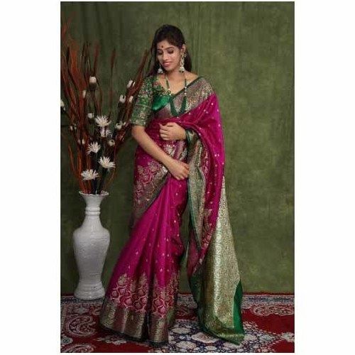 Party Wear Banarasi Saree With Hand Work Blouse