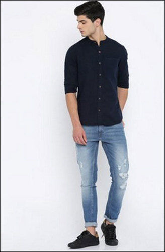 Mens Black Plain Casual Wear Shirt