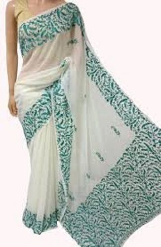 Plain Party Wear Zari Border Sarees For Ladies White Color