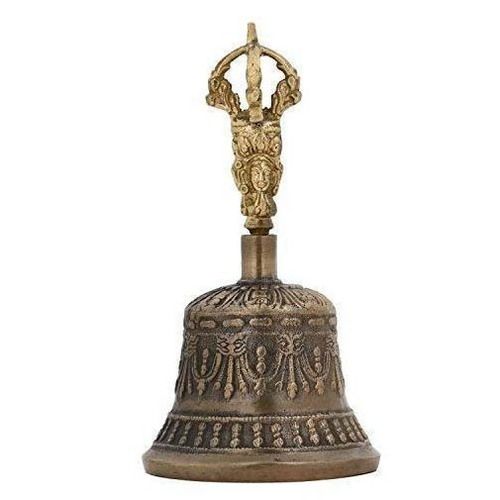 Brass Embossed Pattern Meditation Bells With Dorje