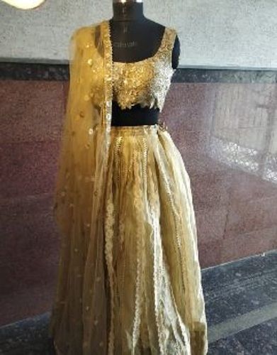 Indian Bridal Wear Designer Lehenga Choli For Ladies, Golden Color (Size S To Xl)