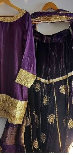 Purple Velvet Hand Embroidered Formal Garara Suit For Ladies