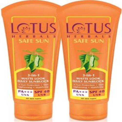 LOTUS Safe Sun 3-In-1 Matte Look Daily Sunblock SPF-40, (Pack of 2) (100 *2 = 200g) - SPF 40 PA+++A A (200 g)