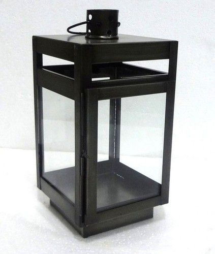 Metal Lantern With Black Powder Coating Finish 