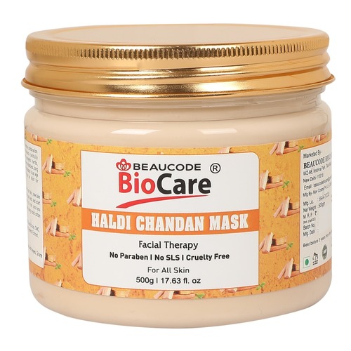 Beaucode Biocare Haldi Chandan Face And Body Mask 500g - Herbal Enriched, Deep Cleansing , Detoxifying with Cooling Effect & Pore Tightening Action
