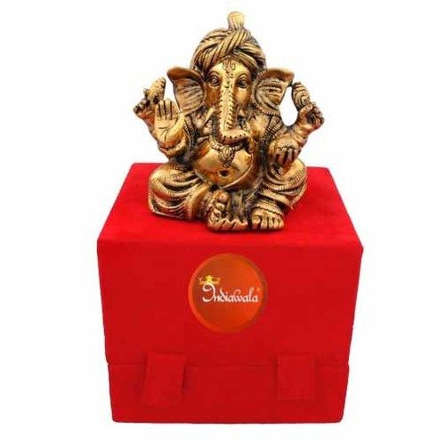 Eco-Friendly Brass Golden Colour Ganesha With Turban Statue