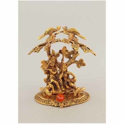 Easy To Clean Brass Golden Colour Radha Krishna Under Tree Statue