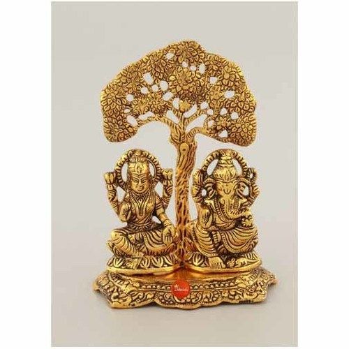 Brass Lakshmi Ganesha With Tree Statue